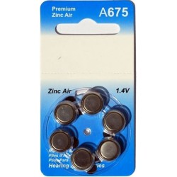 6 Hearing Aid Batteries A675 