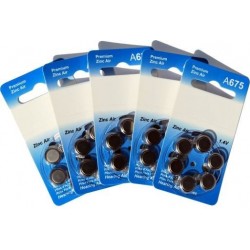 5 Pack of 6 Hearing Aid Batteries A675 