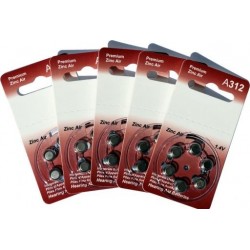 5 Packs of 6 Hearing Aid Batteries A312
