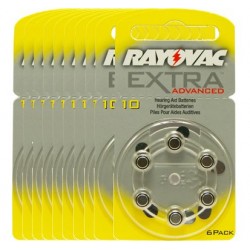 Pack de 10 x 6 Piles auditives Rayovac Extra Advanced 10