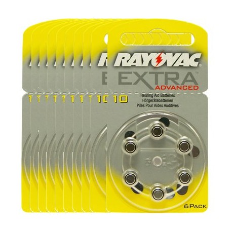 Pack de 10 x 6 Piles auditives Rayovac Extra Advanced 10