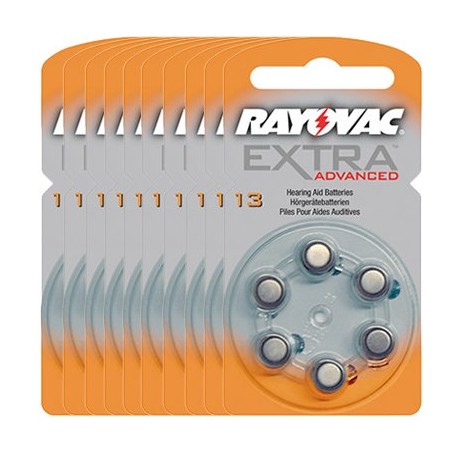 Pack de 10 x 6 Piles auditives Rayovac Extra Advanced 13 