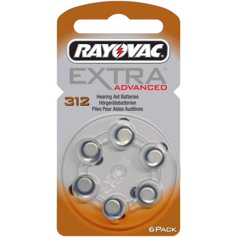 6 Hearing Aid Batteries Rayovac EXTRA 312 www.pilesauditives.be