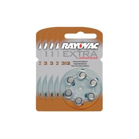 Pack de 5 x 6 Piles auditives Rayovac Extra Advanced 312