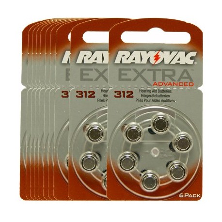 10 packs of 6 Hearing Aid Batteries Rayovac EXTRA 312 